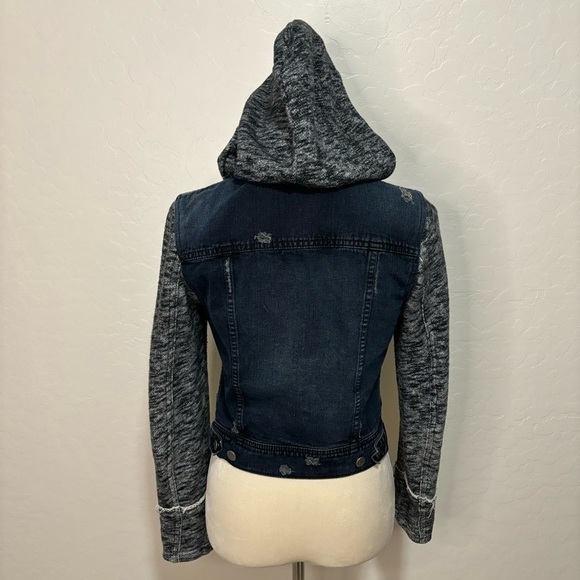 Free People Distressed Denim Jean Knit Sweatshirt Hoodie Jacket size XS - Picture 12 of 13